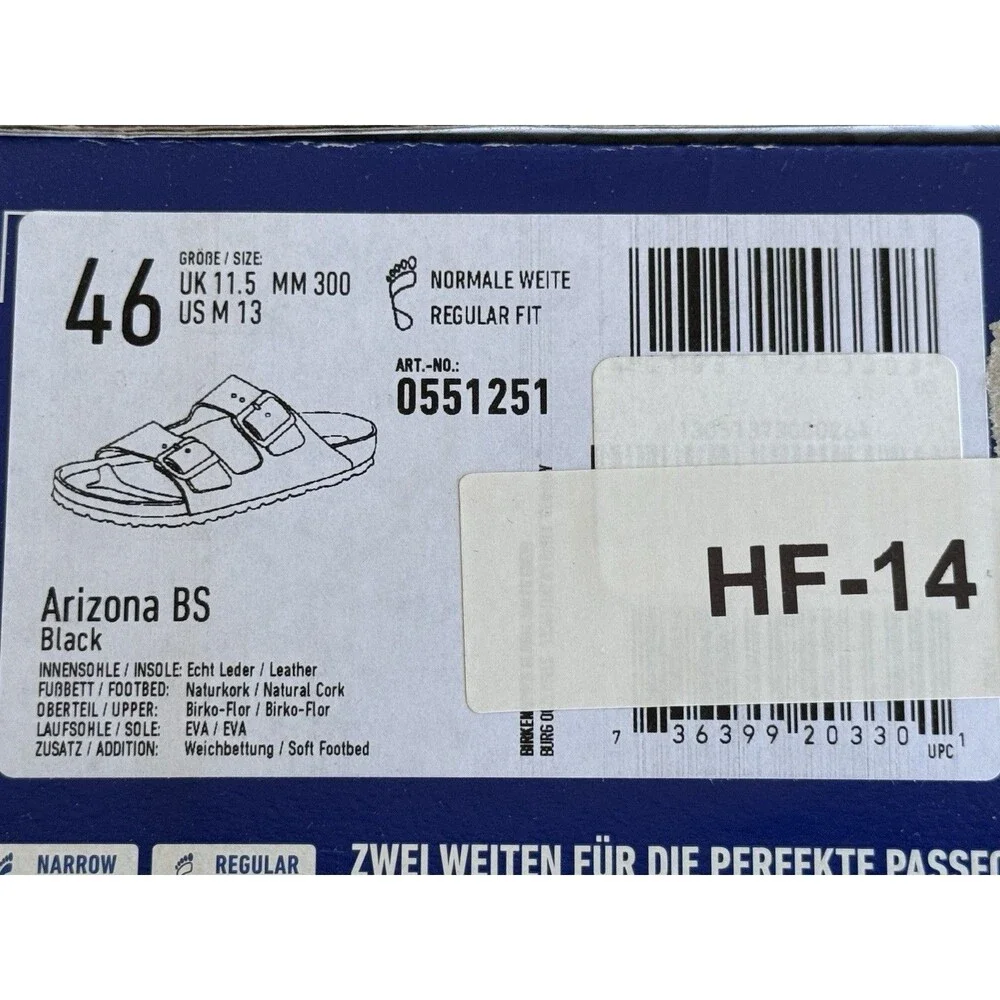 Men’s Size 13 Birkenstock Arizona Soft Footbed Black 0551251 NIB